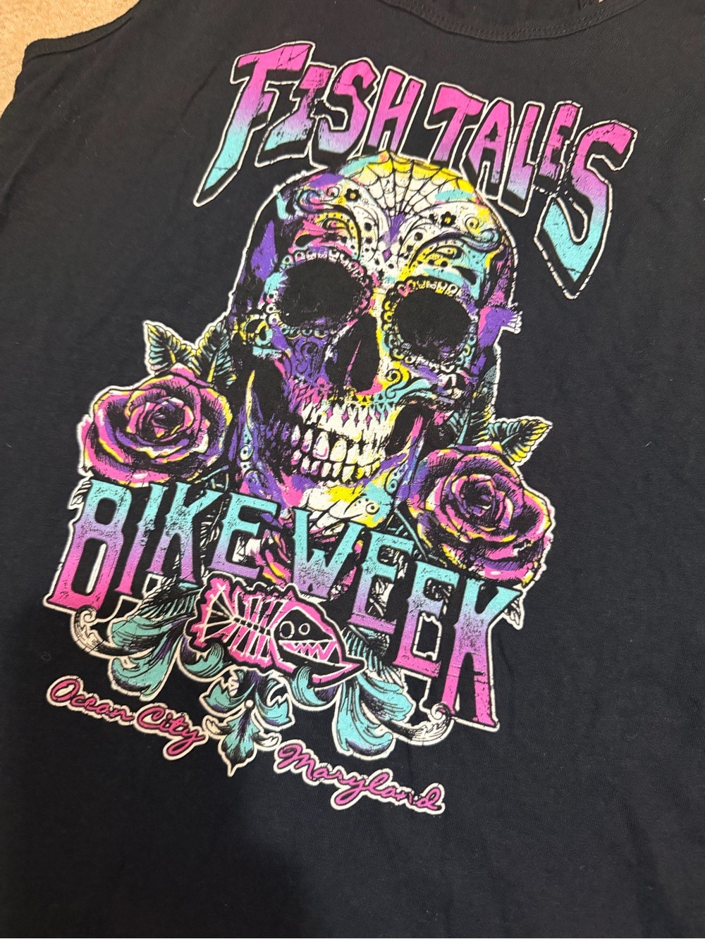 Black 'Fish Tales Bike Week' Graphic Tank Top